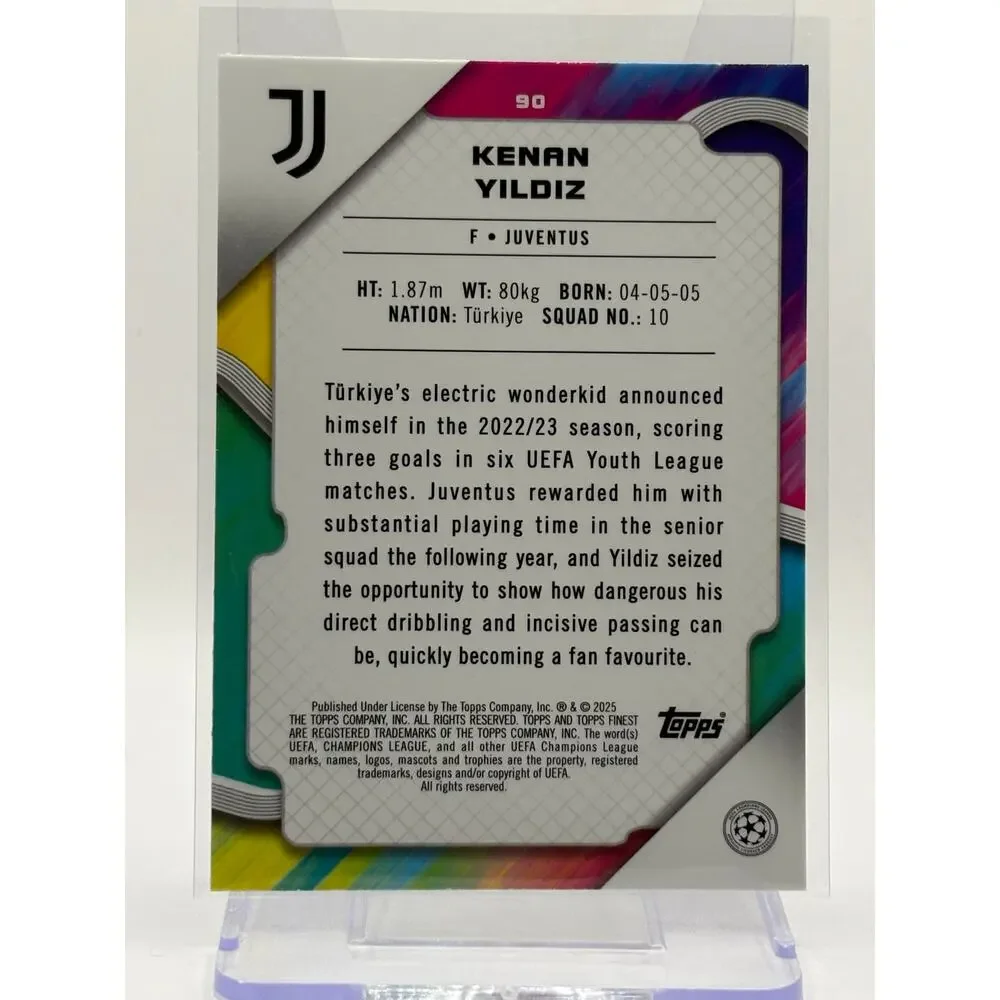 2024-25 Topps Finest UEFA Kenan Yildiz  Green Lava Refractor 44/99 SP Juventus - Picture 2 of 2